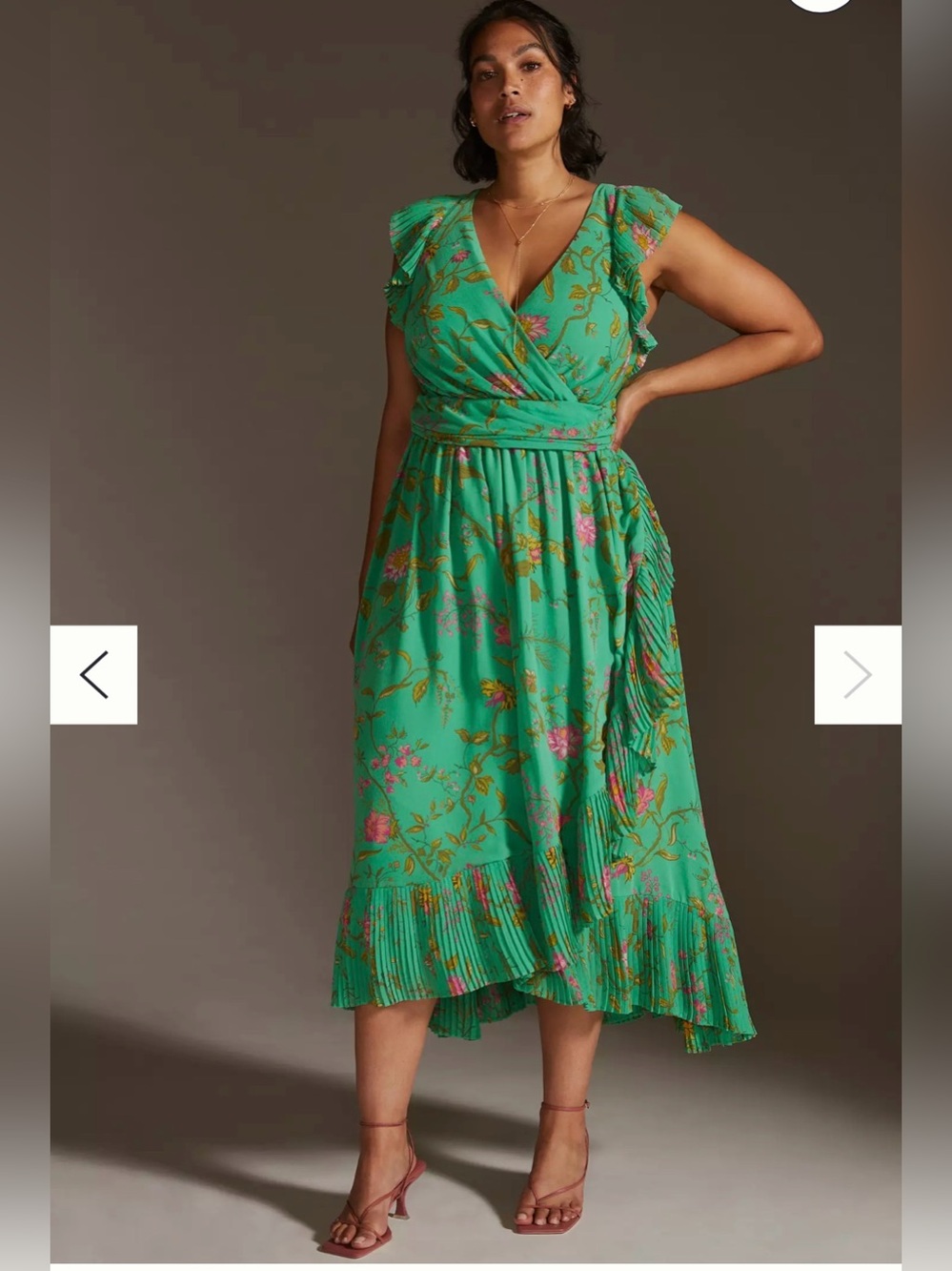 Anthropologie Green Floral Asymmetrical Maxi Dress